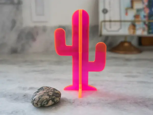 Laser Cut Neon Pink Acrylic Cactus, Great Gift, Modern Sculpture, Kids Room, Office Desk, Minimal Design