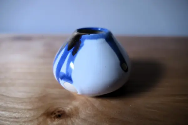 Handmade Small Bud Vase - Blue and Gold Ceramic Pottery, Unique Flower Holder, Artisan Crafted Home Decor