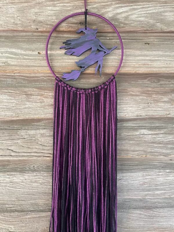 Spinning Witch On Broom Wall Hanging, Black and Green or Black and Purple Witch Flying Silhouette, Pagan Decorations Gift, Valentine - Image 3